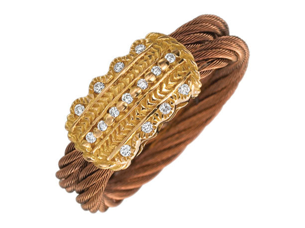 Alor Bronze cable 2 row 2.5 mm, 18 karat Petra Gold, 0.09 total carat weight Diamonds and stainless steel. Imported.