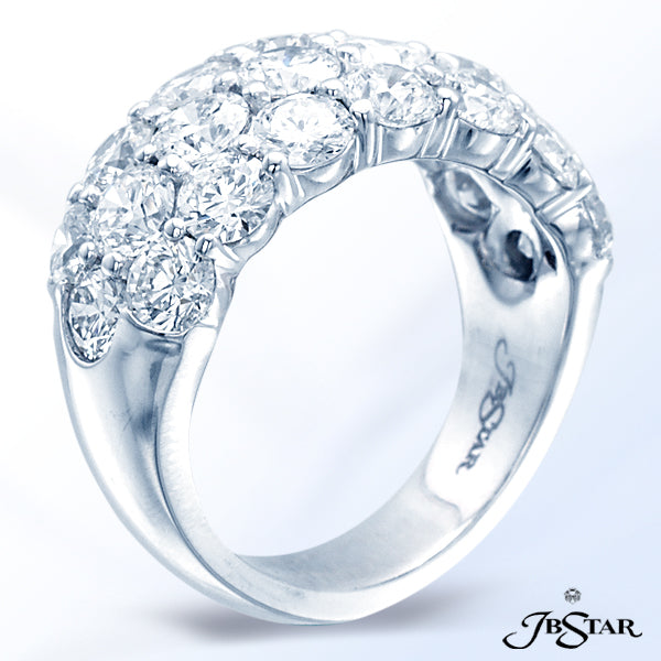 JB STAR THIS STUNNING PLATINUM BAND FEATURES 3 ROWS OF INDIVIDUALLY SELECTED ROUND DIAMONDS IN A SHA