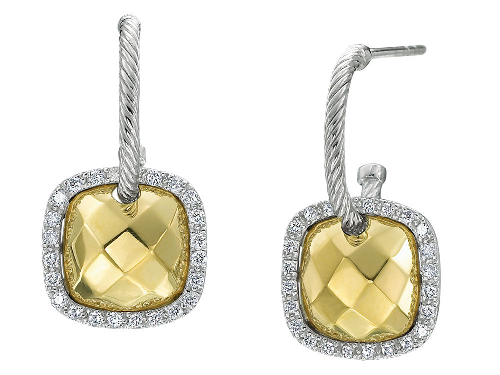 Alor 18 karat faceted Yellow Gold and White Gold with 0.24 total carat weight Diamonds. Imported.