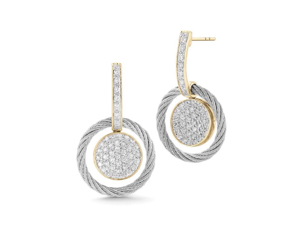 Alor Grey cable 2mm, 18 karat White Gold and Yellow Gold, 0.80 total carat weight Diamonds and stainless steel. Imported.
