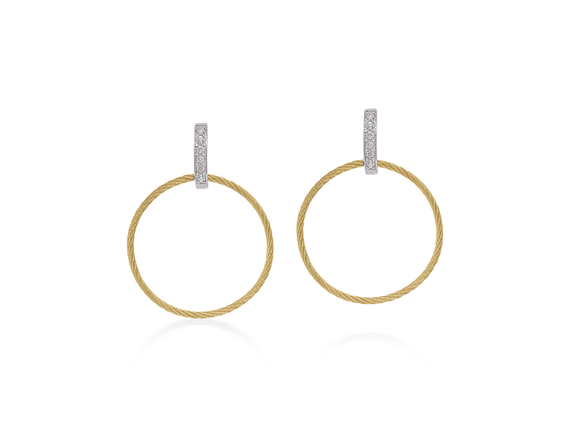 Yellow Cable Petite Drop Circle Earrings 23mm Hoops .10CT