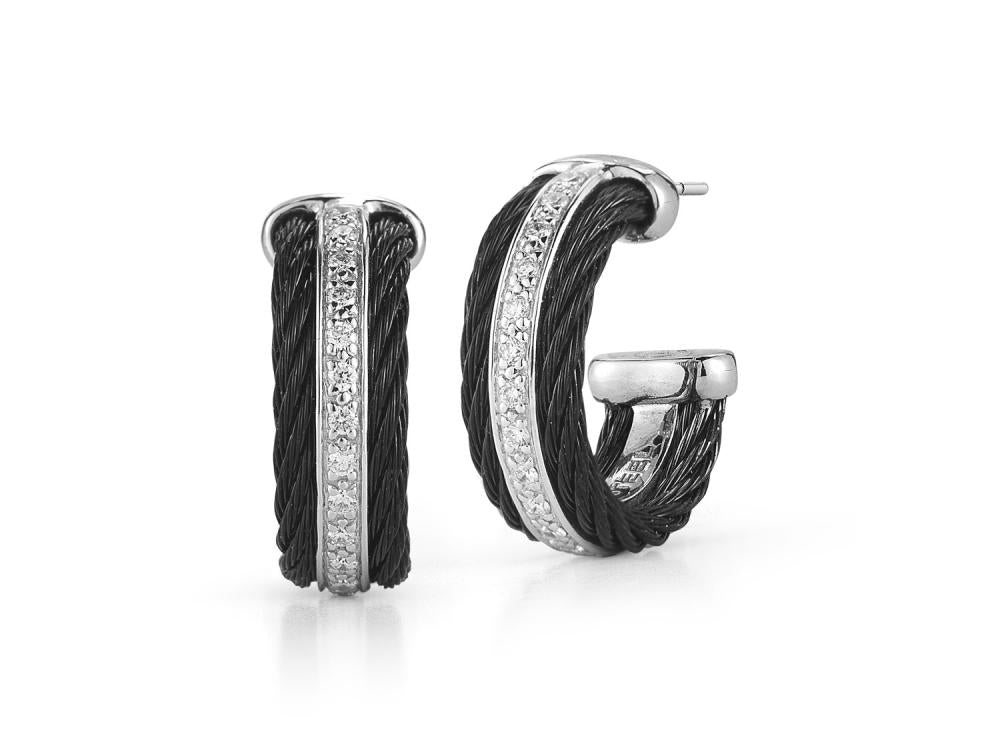 Alor Black cable 2 row, 18 karat White Gold, 0.27 total carat weight Diamonds and stainless steel. Imported.