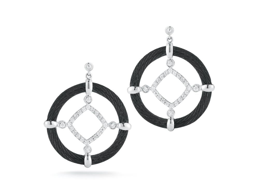 Alor Black cable 2 row 1.6mm, 18 karat White Gold, 0.44 total carat weight Diamonds and stainless steel. Imported.