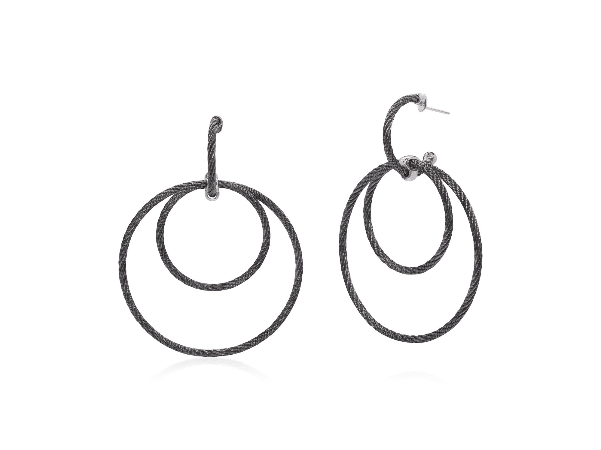 Black Cable Triple Hoop Drop Earrings