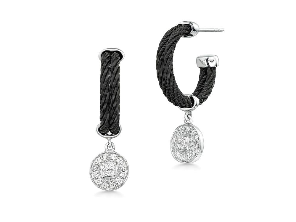 Alor Black cable, 18 karat White Gold, 0.27 total carat weight Diamonds and stainless steel. Imported.