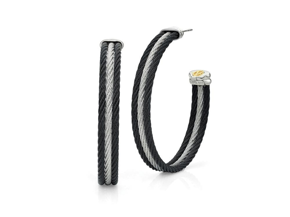 Alor Black cable and grey cable, 18 karat White Gold and Yellow Gold with stainless steel. Imported.