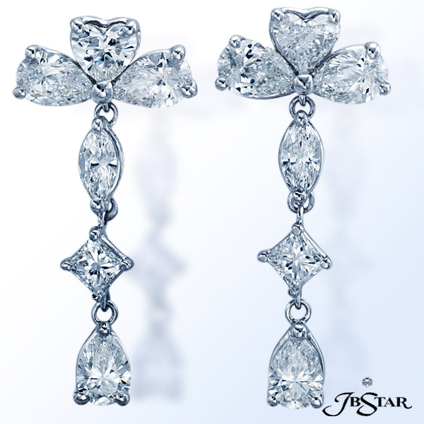 JB STAR THE EXQUISITELY CRAFTED EARRINGS FEATURE HEART SHAPED, MARQUISE, PRINCESS CUT AND PEAR SHAPE