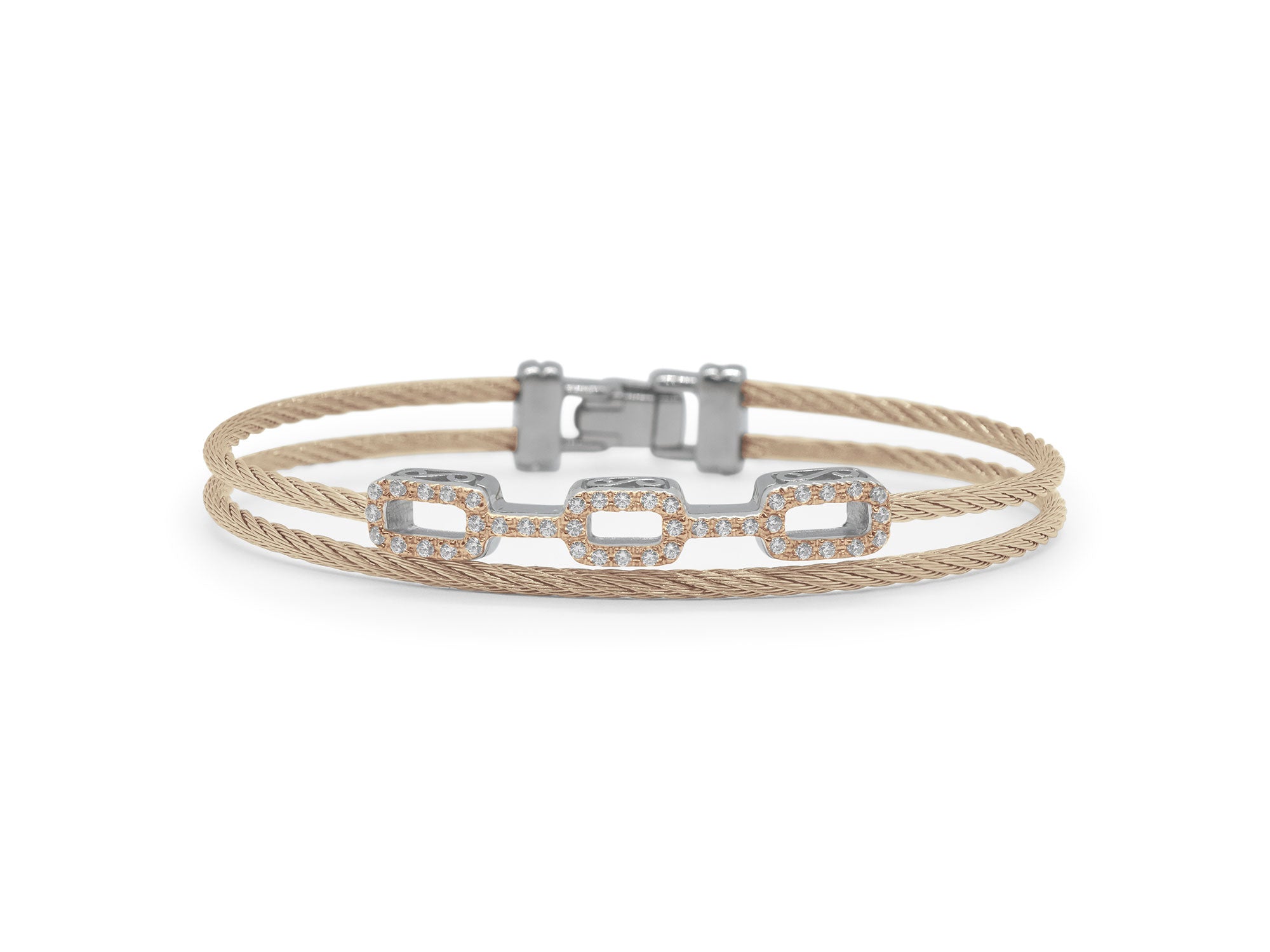 Carnation Cable Petite Layered Links Bracelet With 18kt Rose Gold And Diamonds .37ct