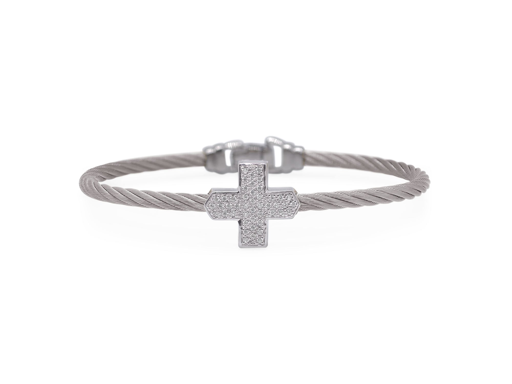 Grey Cable Taking Shapes Cross Bracelet with 18K Gold & Diamonds