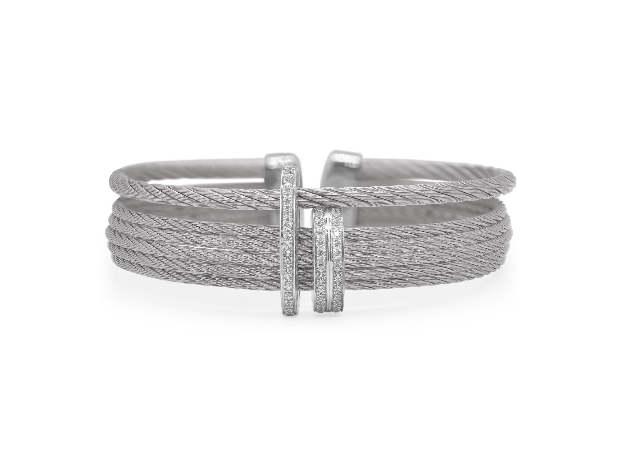 Grey Cable Triple Arch Over Twist Cuff with 18K Gold & Diamonds