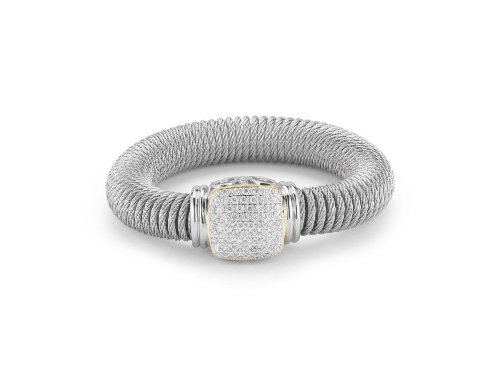 Alor Grey cable, 18 karat Yellow Gold, 0.56 total carat weight Diamonds and stainless steel. Imported.