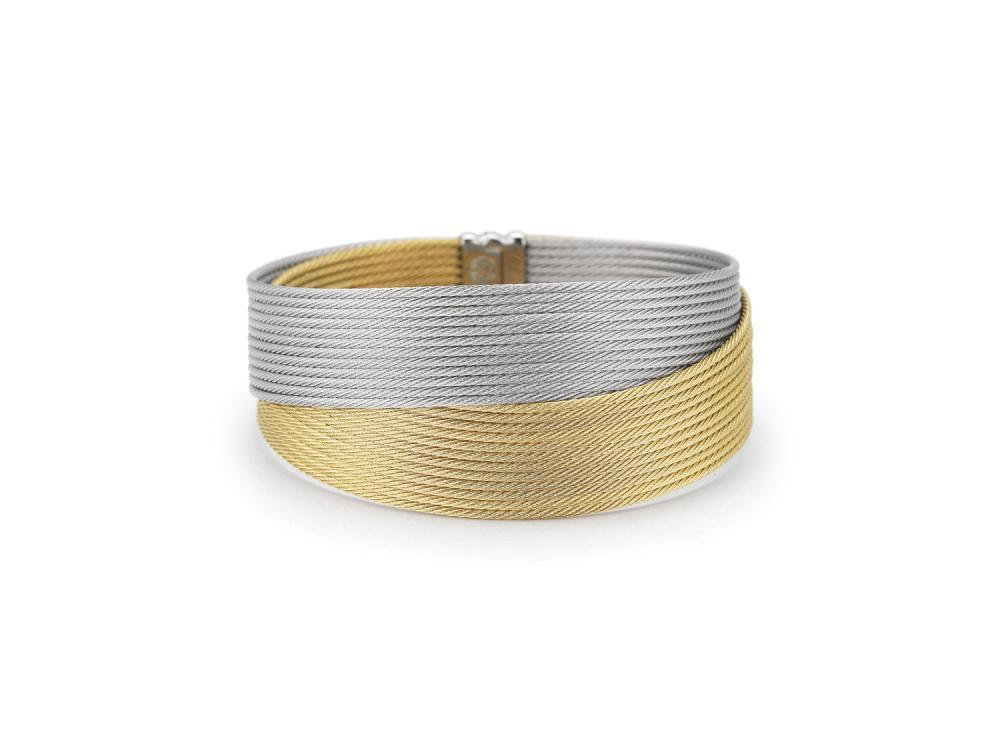 Alor Yellow cable and grey cable 24 row 1.2mm, 18 karat Yellow Gold with stainless steel. Imported.
