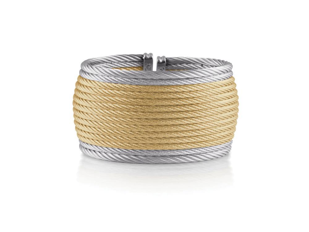 Alor Yellow cable and grey cable 14 row (12)2.5mm & (2)3.0mm, 18 karat White Gold with stainless steel. Imported.