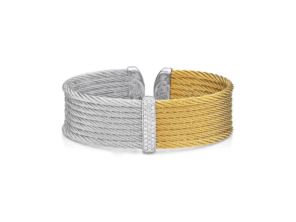 Alor Yellow cable and grey cable, 18 karat White Gold, 0.34 total carat weight Diamonds with stainless steel. Imported.