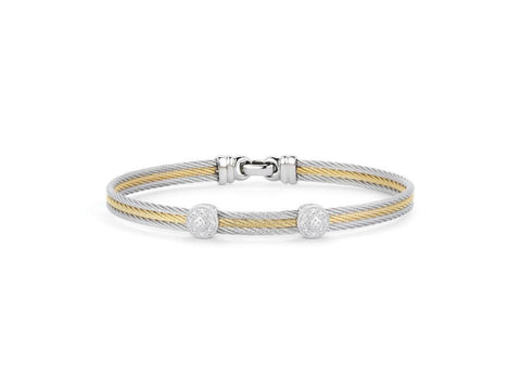 14K WHITE GOLD AND STAINLESS STEEL GREY AND YELLOW 2 STATION CABLE BRACELET
