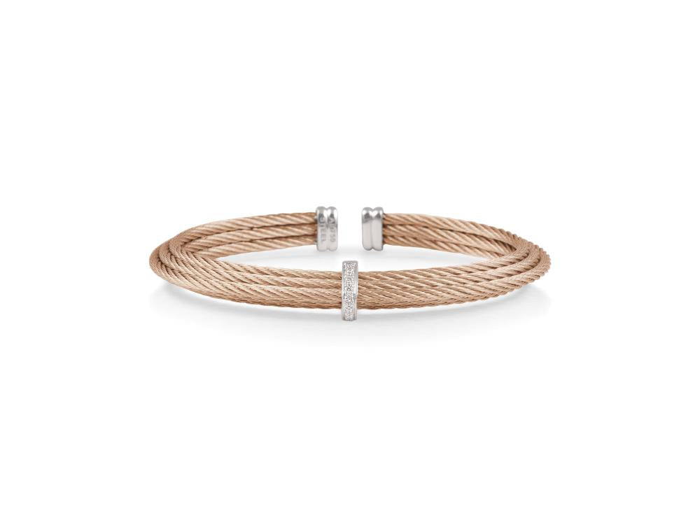 Alor Rose cable 6 row, 18 karat White Gold, 0.06 total carat weight Diamonds and stainless steel. Imported.