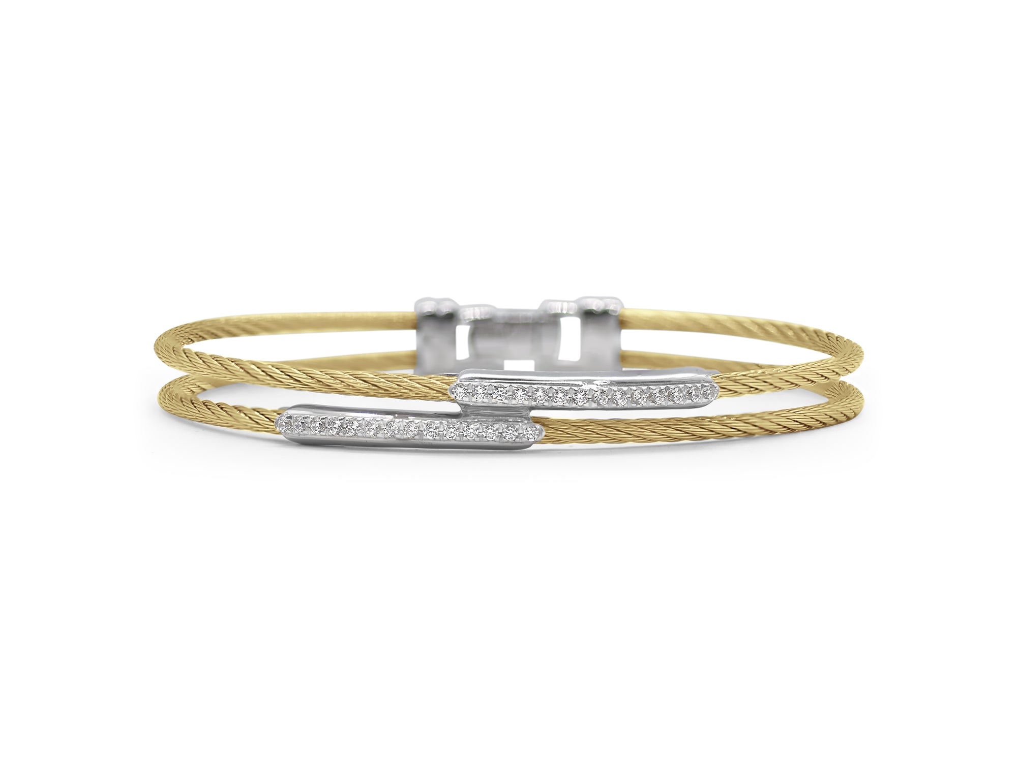 Yellow Cable Dual Channel Bar Bracelet with 18kt White Gold & Diamonds