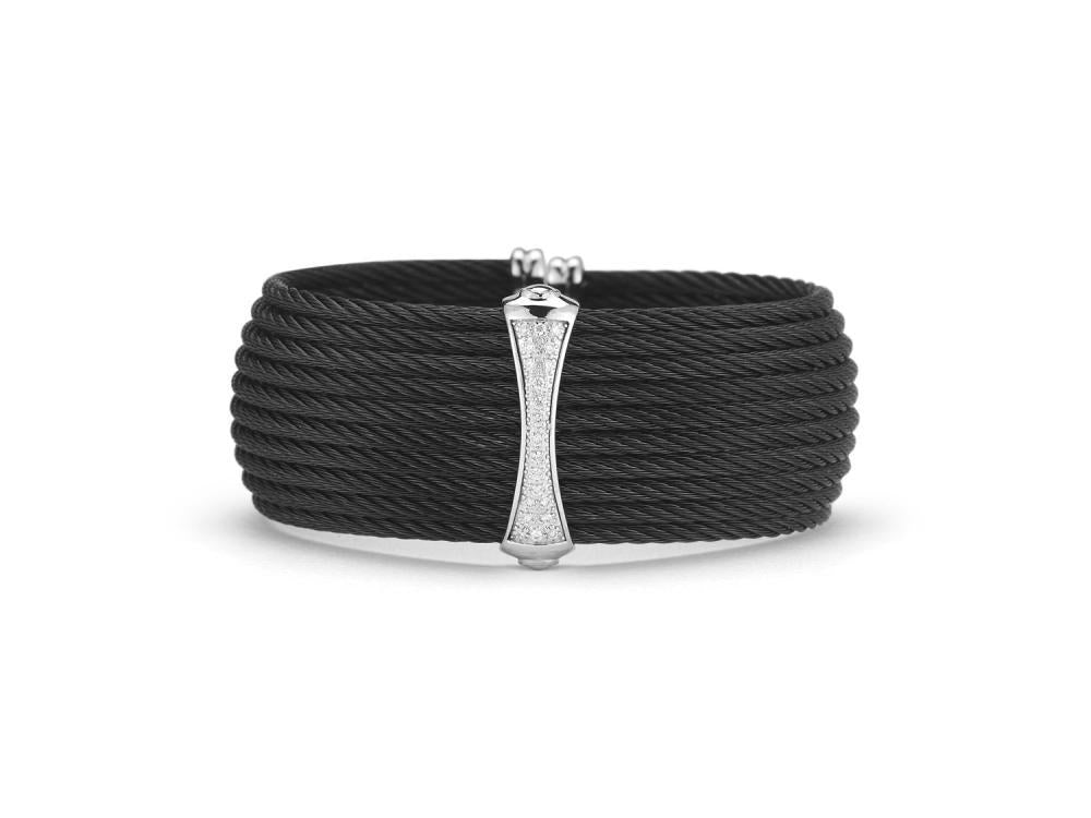 Alor Black cable 10 row 2.0mm, 18 karat White Gold, 0.19 total carat weight Diamonds and stainless steel. Imported.