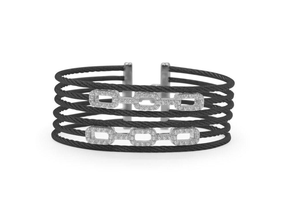 Black Cable Layered Links Bracelet with 18kt White Gold And Diamonds .70ct