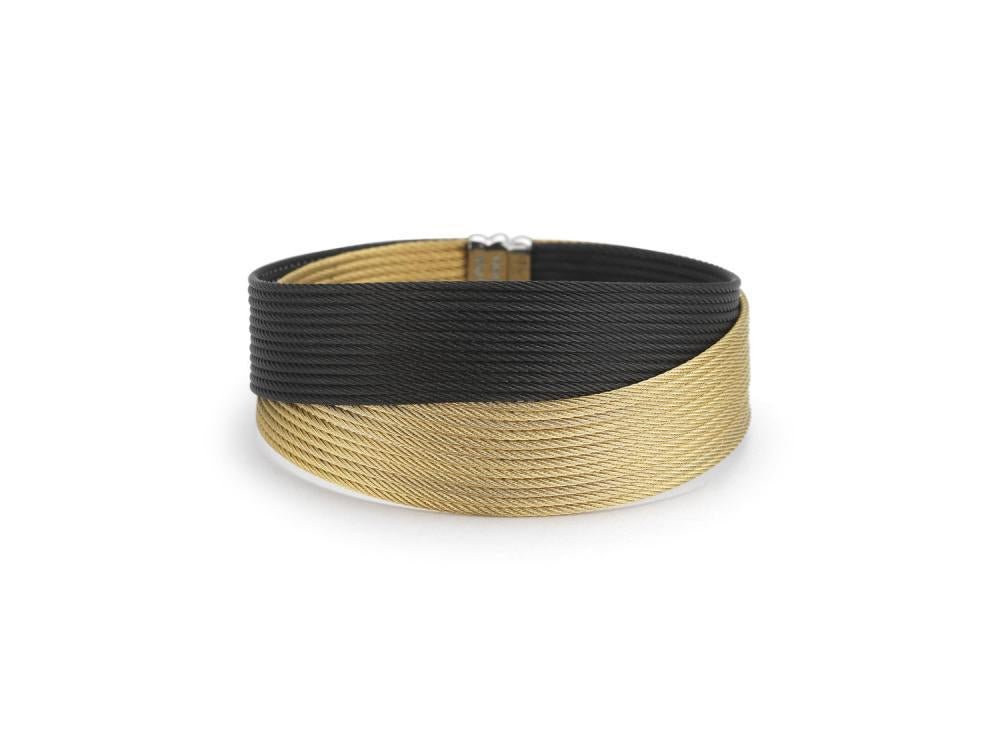 Alor Black cable and yellow cable 24 row 1.2mm, 18 karat Yellow Gold with stainless steel. Imported.