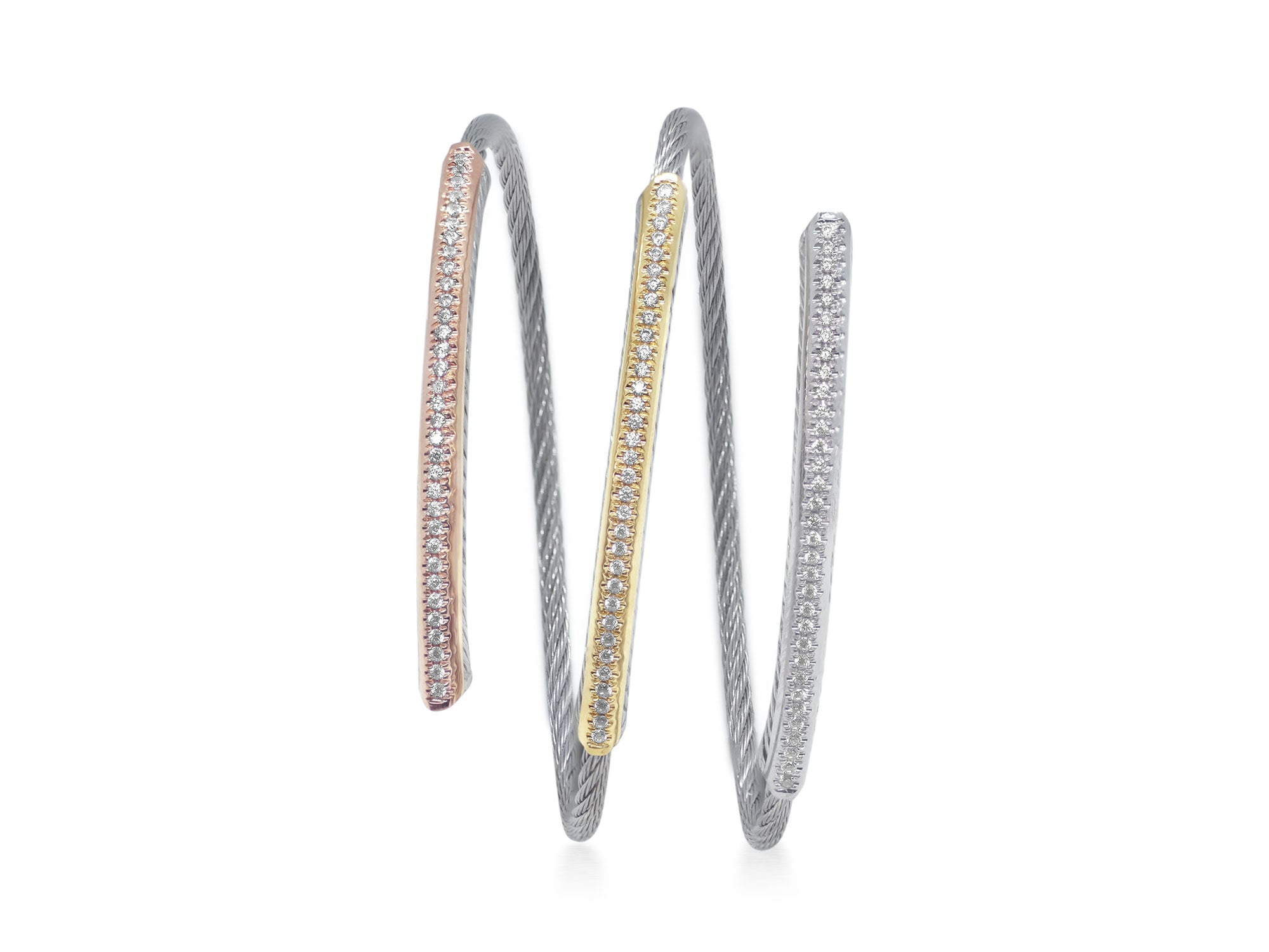 Grey Cable Tri-Wrap Bracelet with 18kt White, Yellow, & Rose Gold & Diamonds