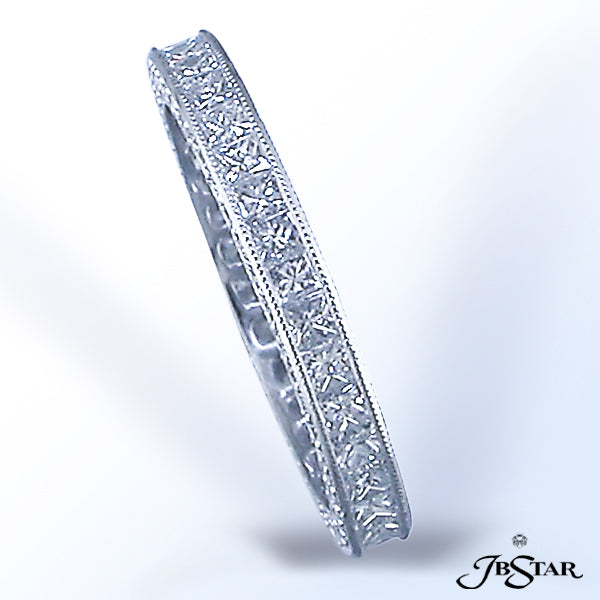 JB STAR PLATINUM DIAMOND ETERNITY BAND HANDCRAFTED OF PRINCESS DIAMONDS SET IN A CHANNEL WITH PAVE P