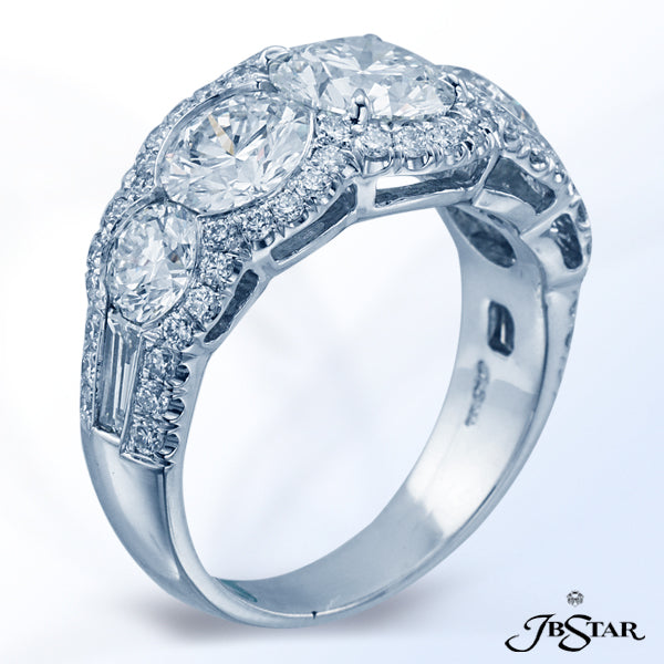 JB STAR PLATINUM DIAMOND RING HANDCRAFTED WITH BRILLIANT ROUND DIAMONDS EDGED IN MICRO PAVE AND FEAT