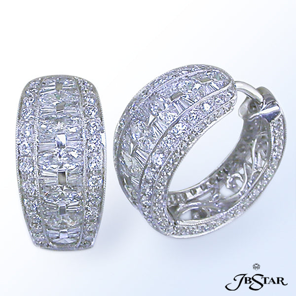JB STAR PLATINUM DIAMOND HOOP EARRINGSDIAMONDS: 3.45 CT. TW. (MARQUISE, BAGUETTE, & ROUND)