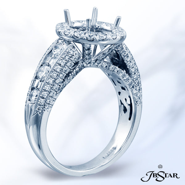 JB STAR PLATINUM DIAMOND SEMI-MOUNT HANDCRAFTED OF ROUND AND TRAPEZOID DIAMONDS CHANNEL SET AND EDGE