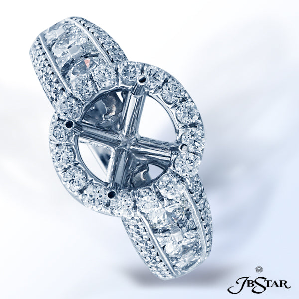 JB STAR PLATINUM DIAMOND SEMI-MOUNT HANDCRAFTED OF ROUND AND TRAPEZOID DIAMONDS CHANNEL SET AND EDGE