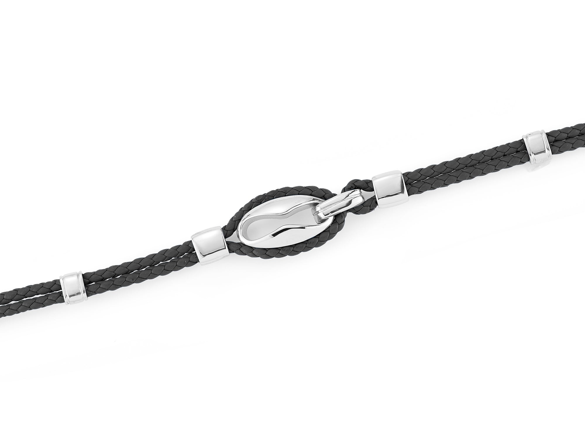 Mens Black Leather And Stainless Steel Leather Bracelet