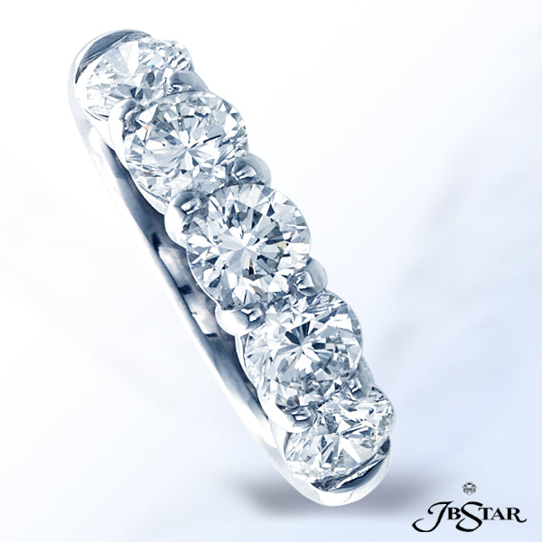 JB STAR DIAMOND WEDDING BAND HANDCRAFTED WITH 5 PERFECTLY MATCHED ROUND DIAMONDS IN PLATINUM SHARED-