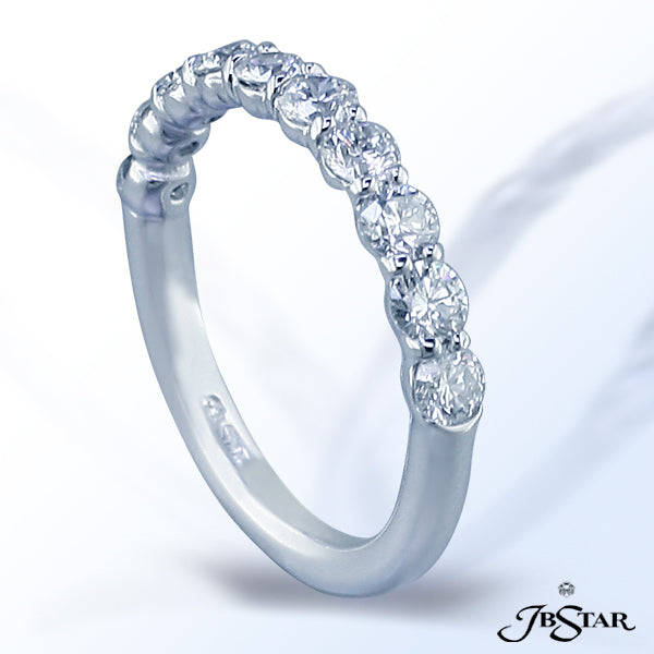 JB STAR ELEGANTLY SIMPLE THIS PLATINUM BAND FEATURES 10 ROUND DIAMONDS, INDIVIDUALLY SELECTED TO PER