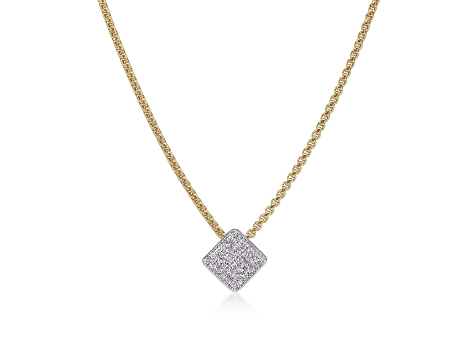 Yellow Chain Taking Shapes Square Necklace with 14K Gold & Diamonds
