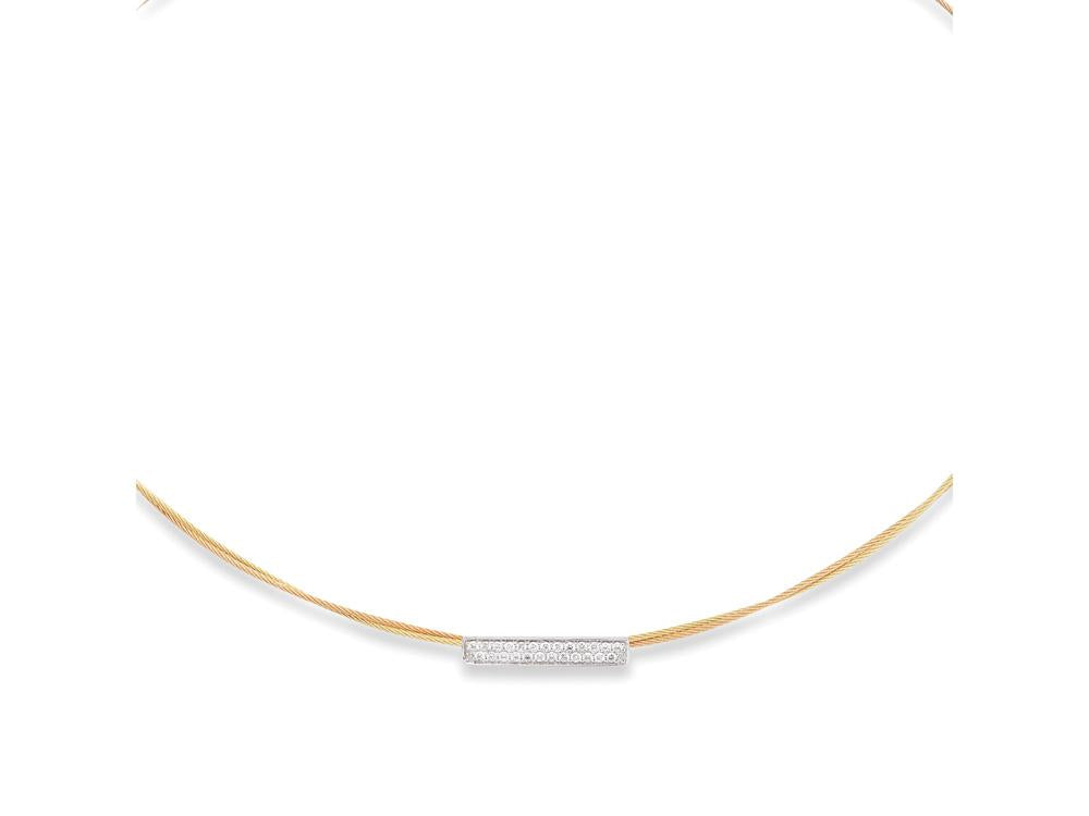 Alor Yellow cable and rose cable, 18 karat White Gold, 0.22 total carat weight Diamonds with stainless steel. Imported.