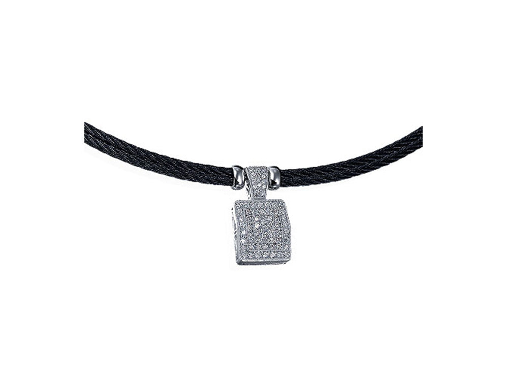 Alor Black cable 2 row 2.0mm, 18 karat White Gold, 0.72 total carat weight Diamonds and stainless steel. Imported.