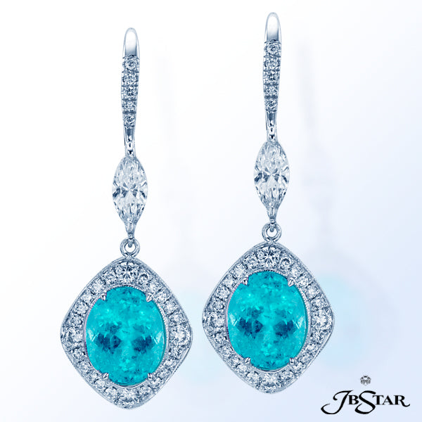 JB STAR STUNNING PARAIBA AND DIAMOND EARRINGS HANDCRAFTED WITH 4.39 CT OVAL CERTIFIED BRAZILIAN PARA