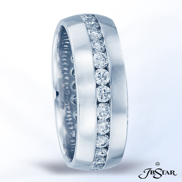 JB STAR PLATINUM DIAMOND MEN'S BAND HANDCRAFTED WITH CENTER ROW OF 28 CAREFULLY MATCHED ROUND DIAMON