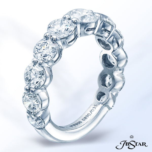 JB STAR PLATINUM DIAMOND WEDDING BAND HANDCRAFTED WITH 11 PERFECTLY MATCHED ROUND DIAMONDS IN SHARED
