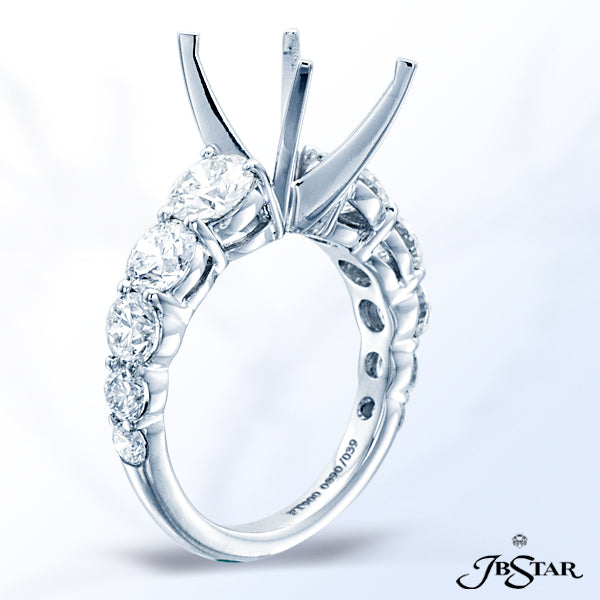 JB STAR PLATINUM DIAMOND SEMI-MOUNT HANDCRAFTED WITH 10 GRADUATED ROUND DIAMONDS IN A SHARED-PRONG S