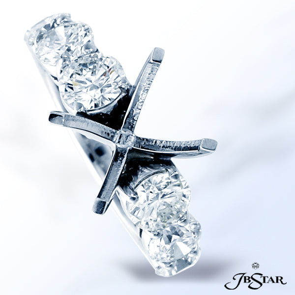 JB STAR PLATINUM DIAMOND SEMI-MOUNT HANDCRAFTED WITH 10 GRADUATED ROUND DIAMONDS IN A SHARED-PRONG S