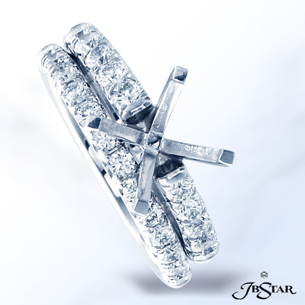 JB STAR PLATINUM DIAMOND WEDDING BAND HANDCRAFTED WITH 13 PERFECTLY MATCHED ROUND DIAMONDS IN SHARED