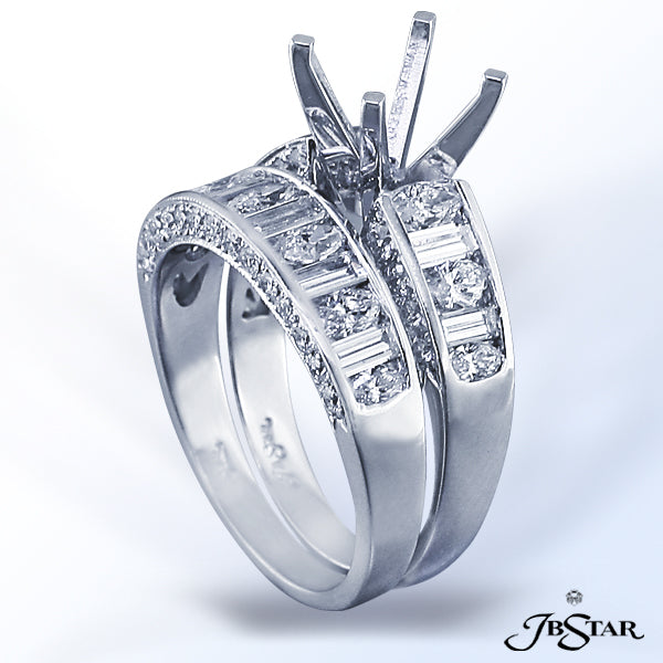 JB STAR PLATINUM DIAMOND SEMI-MOUNT WITH CAREFULLY MATCHED MARQUISE AND BAGUETTE DIAMONDS IN CHANNEL