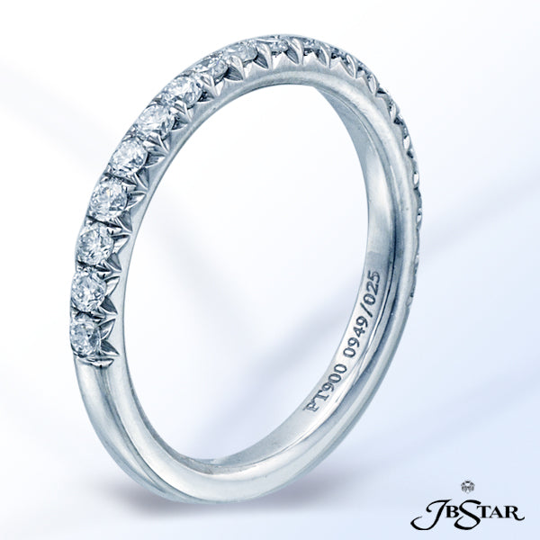 JB STAR PLATINUM DIAMOND WEDDING BAND HANDCRAFTED WITH 19 PERFECTLY MATCHED ROUND DIAMONDS IN SHARED