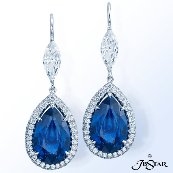 JB STAR SAPPHIRE AND DIAMOND EARRINGS HANDCRAFTED WITH AMAZING 11.35 CTW PEAR SHAPE BLUE SAPPHIRES E