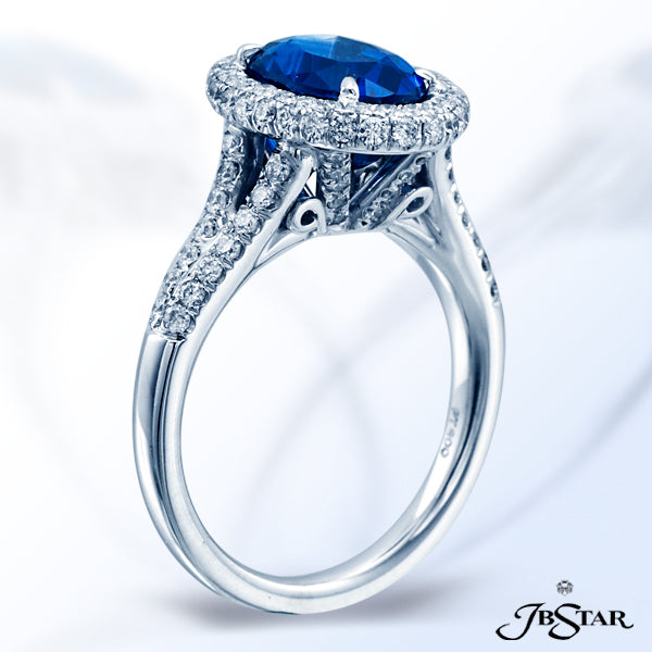 JB STAR STUNNING BLUE SAPPHIRE AND DIAMOND RING, HANDCRAFTED WITH A 2.97 CT OVAL SAPPHIRE IN A MICRO