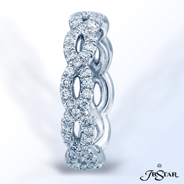 JB STAR STUNNING DIAMOND ETERNITY BAND HANDCRAFTED IN A BRAIDED DESIGN WITH MICRO PAVE SET IN PLATIN