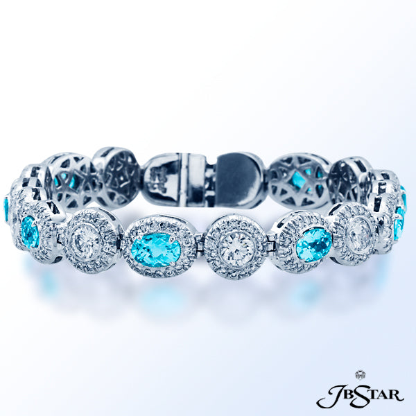 JB STAR A STUNNING PARAIBA AND DIAMOND BRACELET WITH ALTERNATING OVAL PARAIBAS AND ROUND DIAMONDS, E