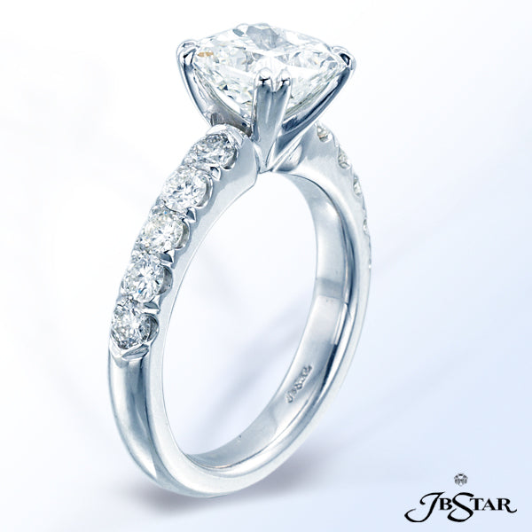 JB STAR BEAUTIFULLY HANDCRAFTED RING FEATURING A 2.01CT CUSHION DIAMOND CENTER WITH 10 INDIVIDUALLY