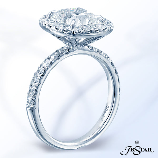 JB STAR PLATINUM DIAMOND RING FEATURING A STUNNING 3.20 CT CUSHION-CUT DIAMOND, SET IN A MICRO PAVE